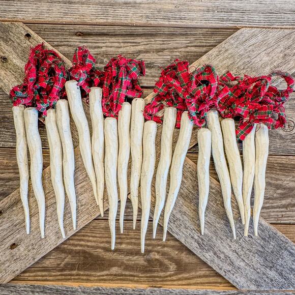Vintage Americana HandCarved Wooden Icicle Ornaments-Set of 17-Primitive-Plaid - Picture 1 of 6